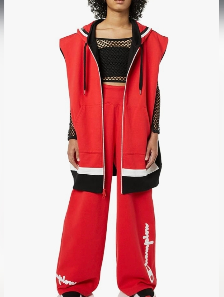 Champion Red And Black Hoodie Vest Big & Roomy 82% Cotton Designer
